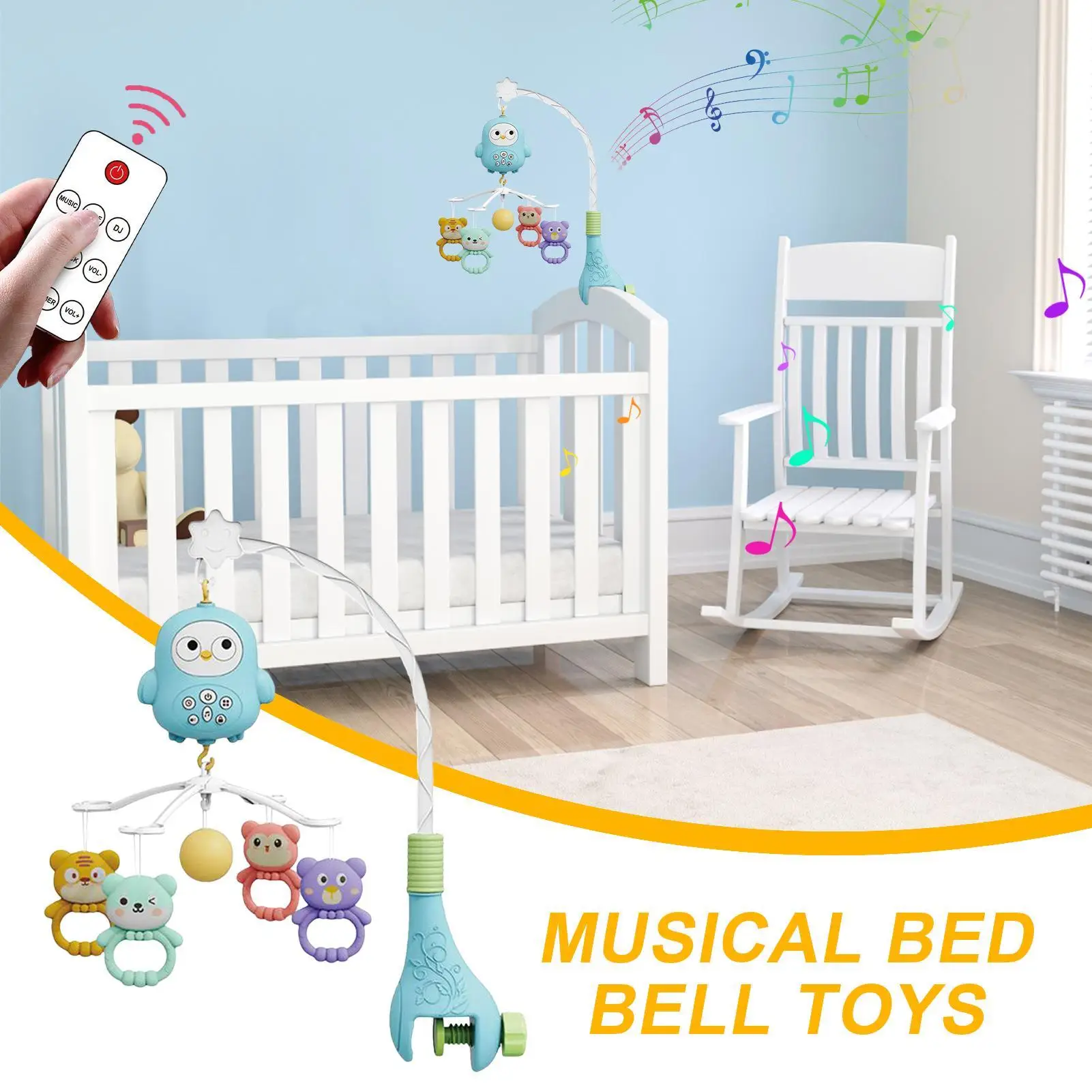 Mobile For Bassinet Baby Crib Mobile With Music Portable Toddler Bassinet Rattle Bed Bell For Nursery Bedside Playpen Girls Boys