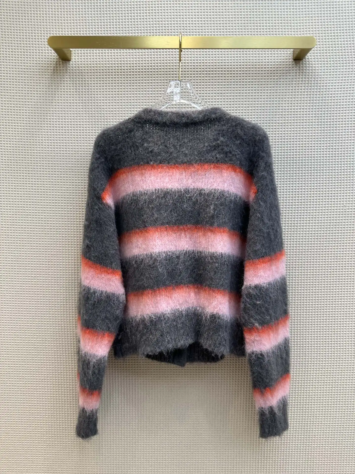 Women's Clothing mohair striped knit cardigan age-reducing girly lookAutumn Winter New  NO.1