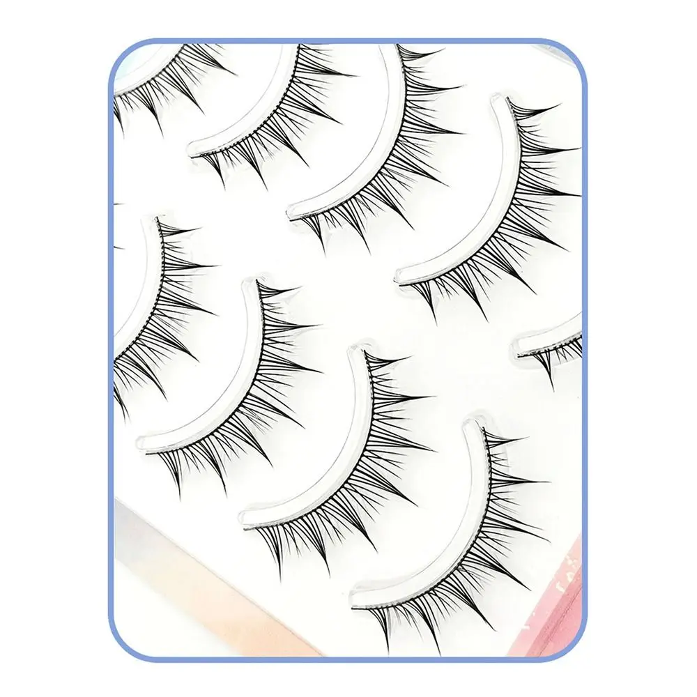 5 Pairs Sweatproof Soft False Eyelashes Portable Natural Cosmetic Tool Reusable Transparent Stem Comic False Eyelashes Girl