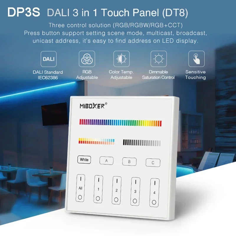 Imagem -04 - Miboxer-escurecimento Sistema de Controle Lâmpadas Led Controlador Bus Power Supply Trilho Din 86 Touch Panel Dt6 Dt8 Dali em 1