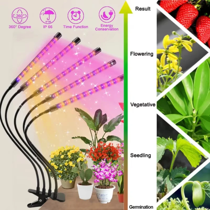 Luci progressive a LED 30-150 dimmerabili Phytolamp a spettro completo alimentato tramite USB con lampada per la crescita di 1-5 teste per clip per piantine di fiori domestici