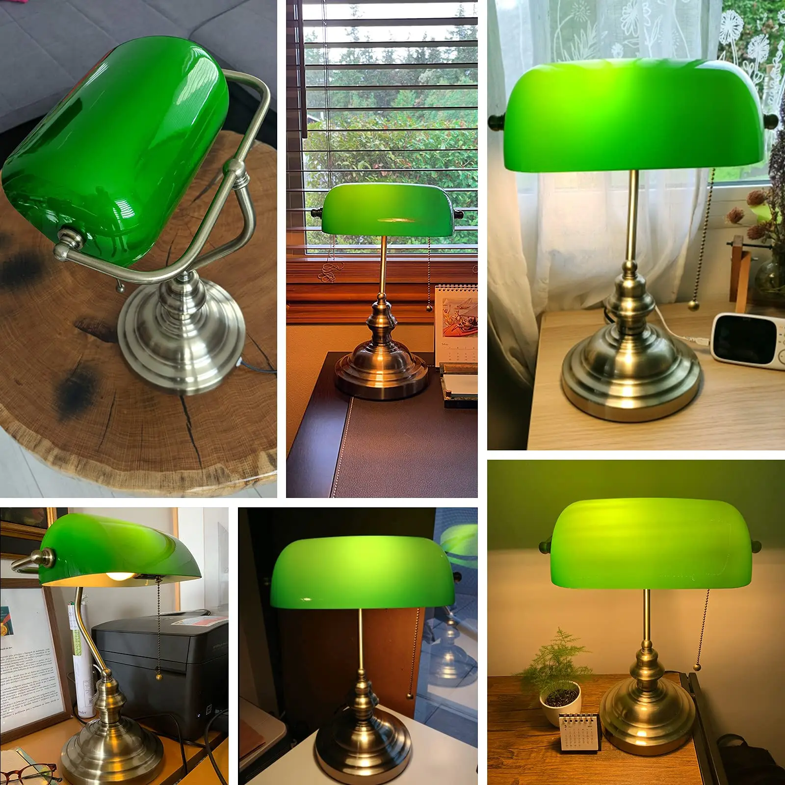 American retro office desk light with green lampshade for eye protection, reading light, bank metal desk light