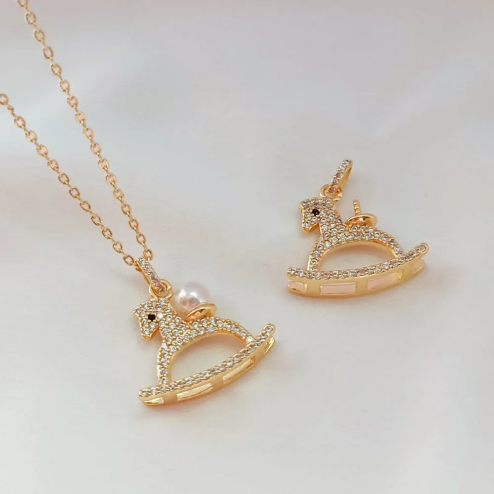 

14K Gold-plated, Zircon Inlaid Carousel Pendant, Empty Pin, Sticky Pearl Pendant DIY Accessory