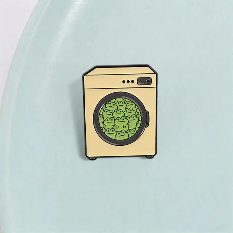 Cute Cartoon Frog Badge Brooch Pins Creative Drum Washing Machine Pattern Frogs Piles Enamel Lapel Pin Accessory On Backpack Hat