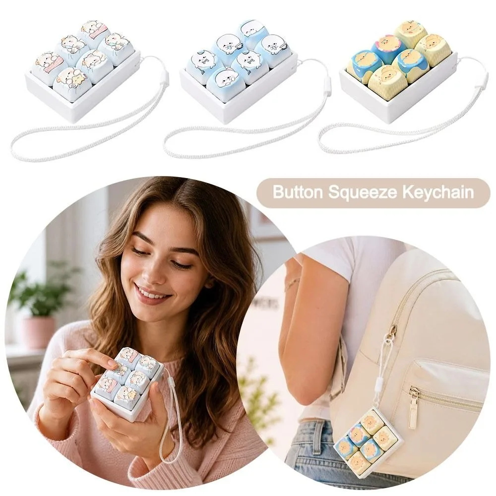 New Cute Animal Shape Button Squeeze Keychain Push Button Stress Relief Fidget Keychain Decompression Clicker Adults