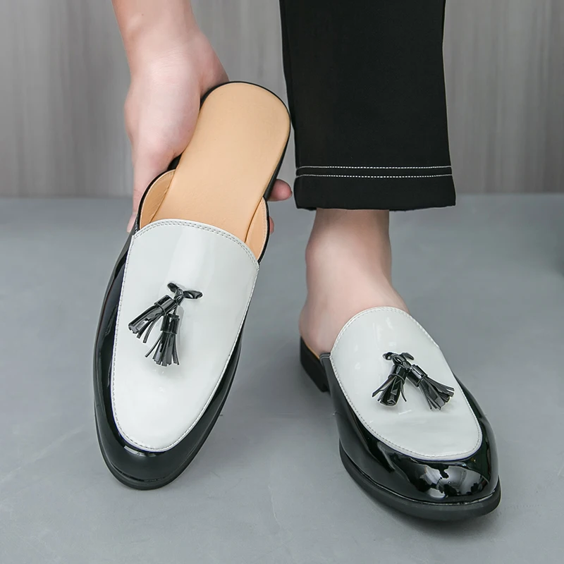 Summer Men Fashionable Semi-towed Leather Shoes European-style One-foot Casual Lightweight Breathable Business Brand Slippers