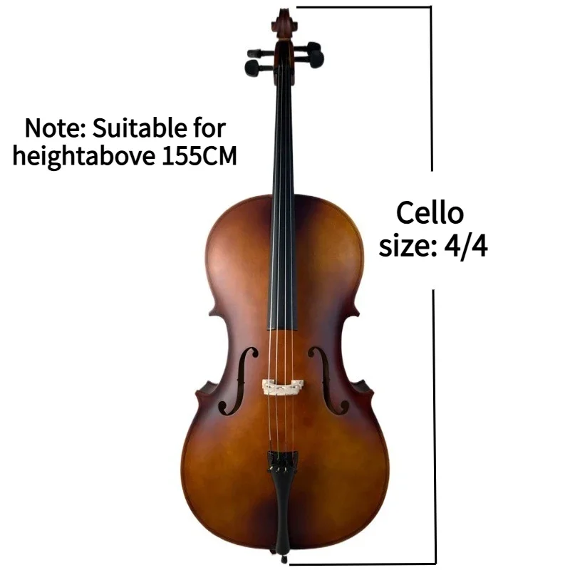 2026 New Excellent Sound Quality Matte Cello with Beginner Practice String Instrument - Entry-Level Handcrafted for Learning