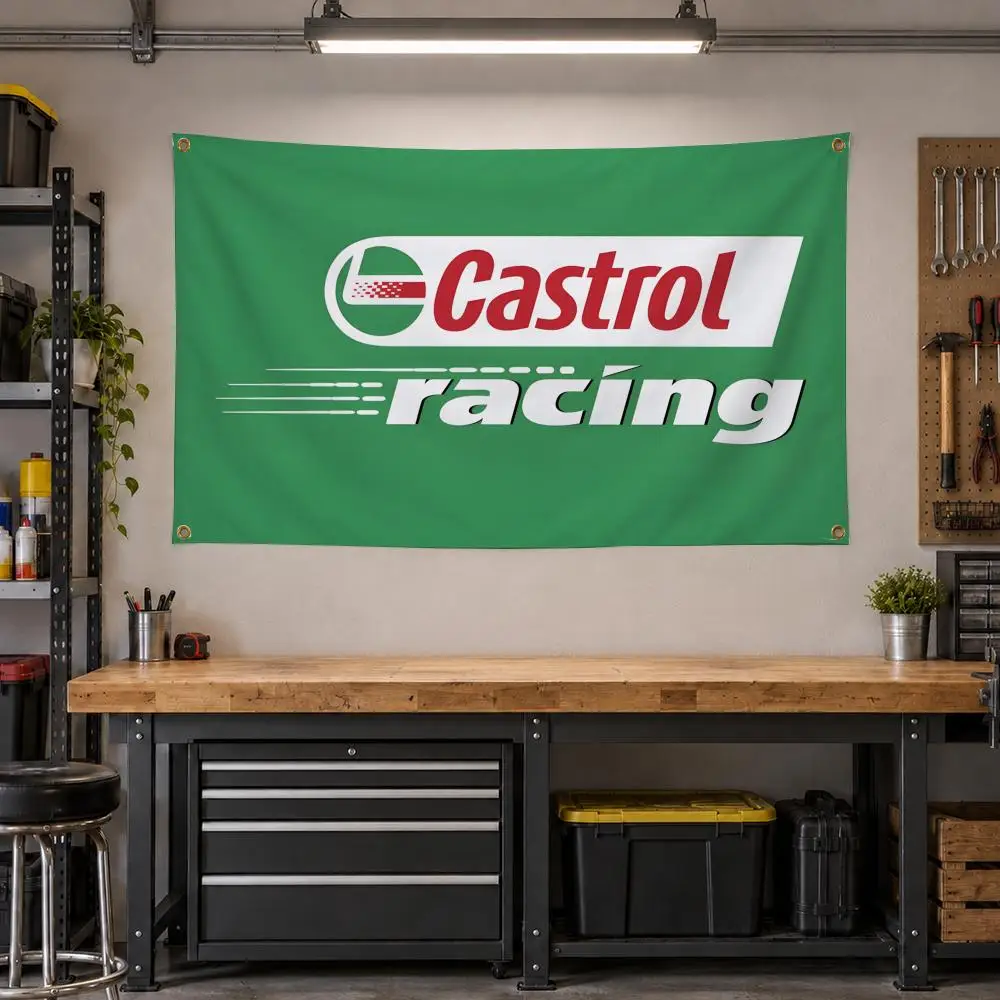 Auto Castrol Racing Oil Retro Garage Flags Personalized Banner Flag Room Dorm Camping Picnic Garage Bar Outdoor Wall Decor