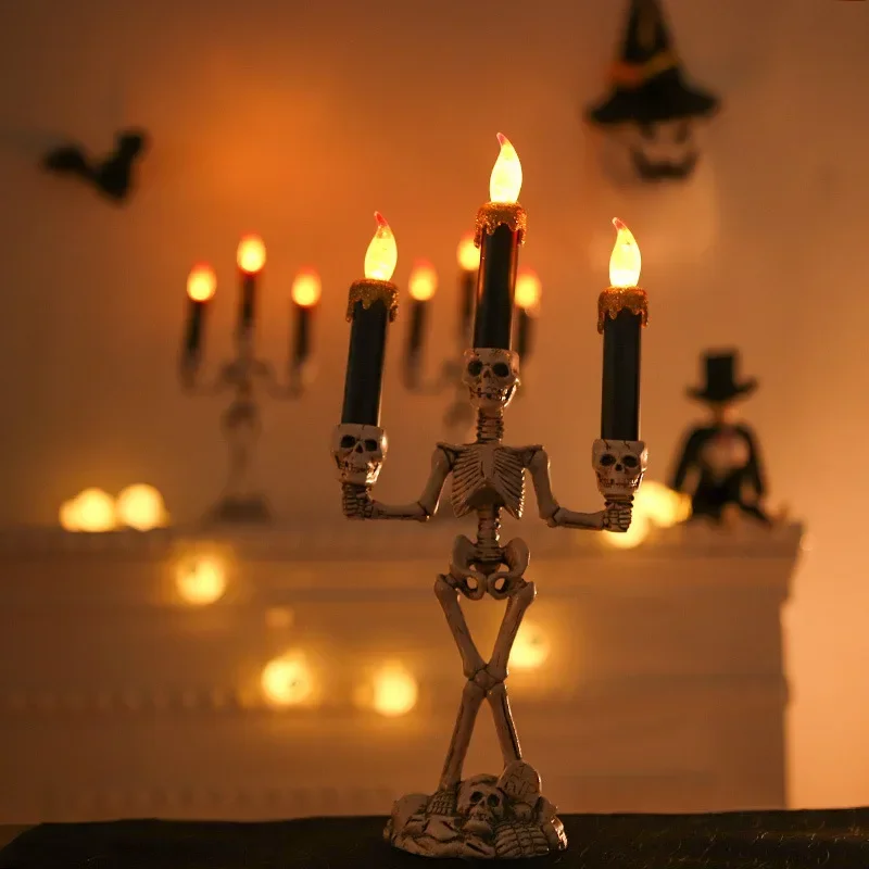Skull candlestick Halloween candle holder flame candle holder horror prop Halloween decoration house