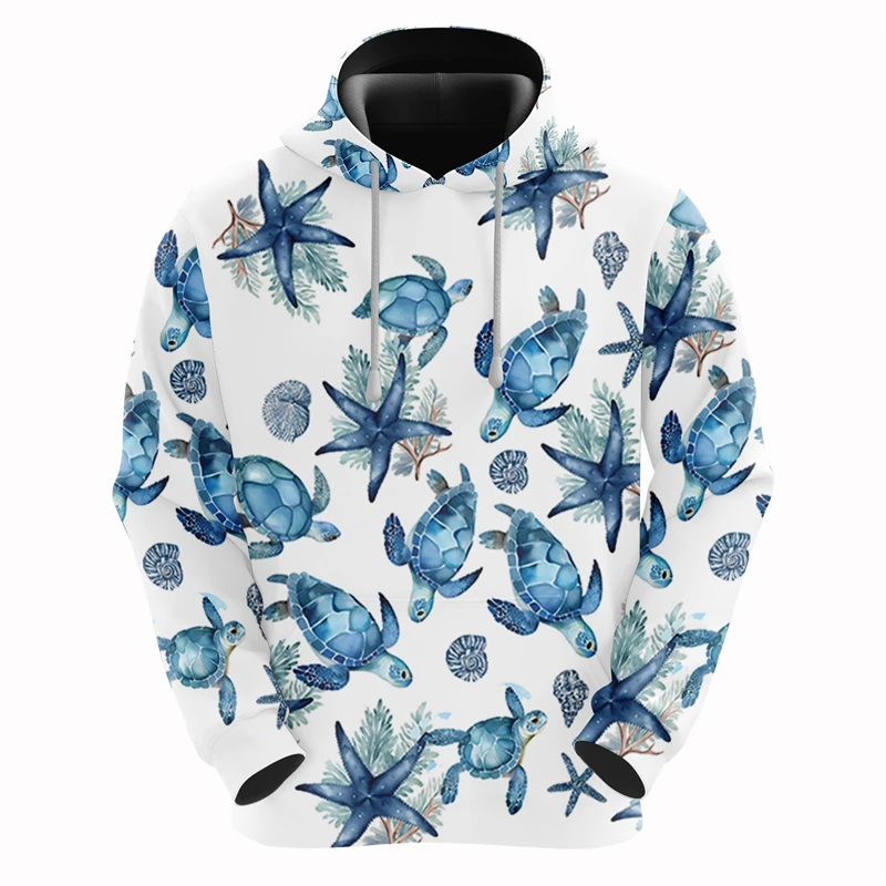 Beach Turtle 3D Printed Hoodies For Men Clothes Casual Starfish Graphic Sweatshirts Sea Animal Pullovers Hawaiian Kids Tracksuit