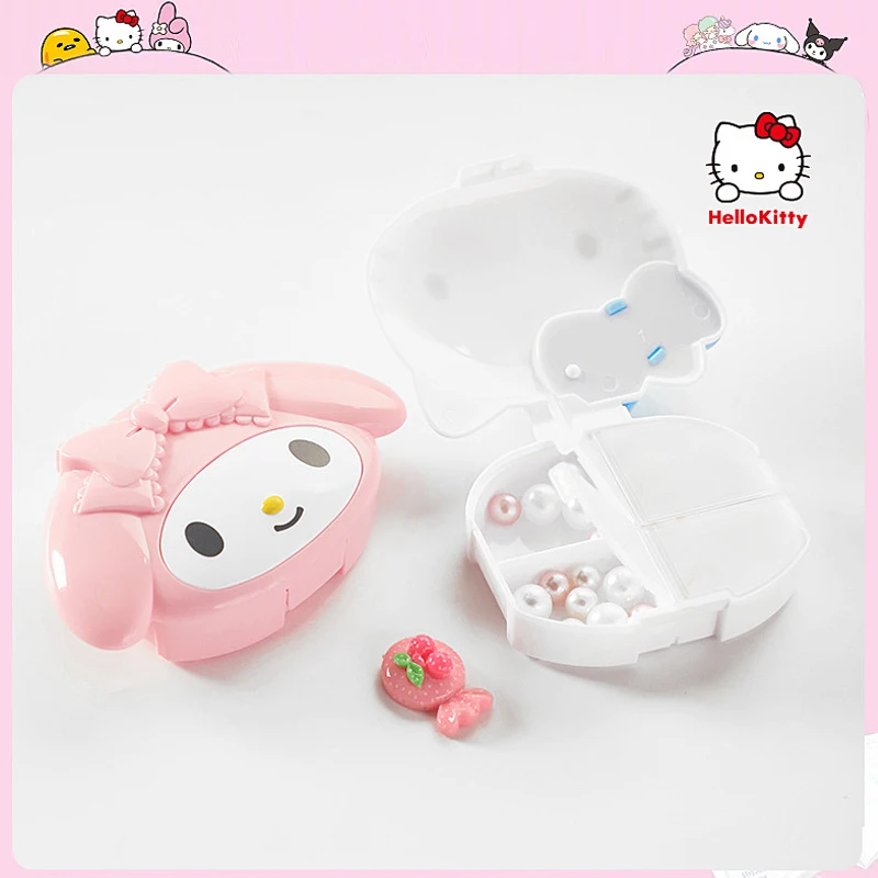 Sanrios Rids pastillero Anime Hellokittys pastillero dispensador lindo Mymelody Mini joyero de viaje pendiente anillo organizador de almacenamiento