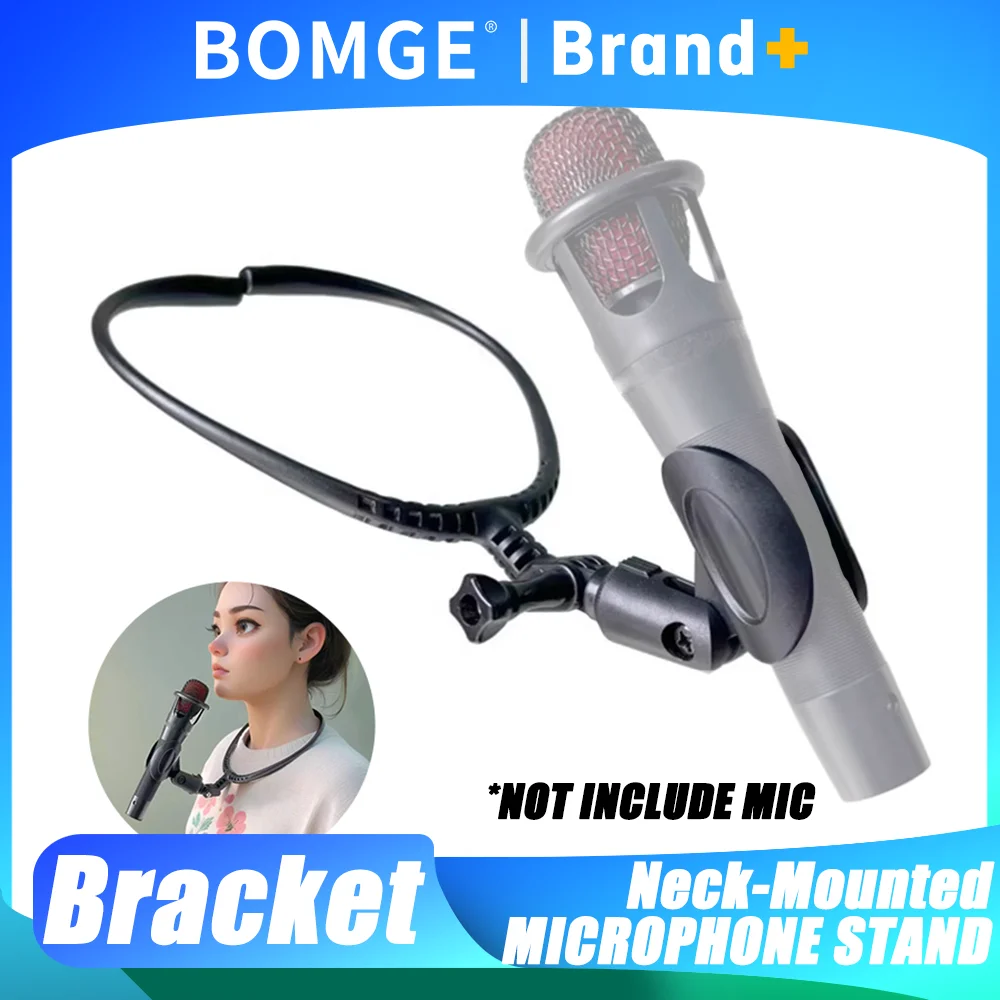 Neck Mounted Microphone Bracket Neck Microphone Holder Stand Adjustable Hands Free Brace Mic Holder for Stage Live Performance