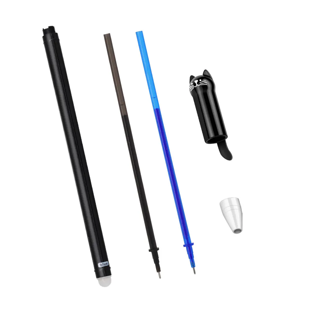 6/12 Teile/satz 0,5mm Neue Kreative Katze Löschbaren Gel Stift Set Waschbar Griff Glattes Schreiben Schwarz Blau Magische löschbare Refill Stange – Detail 6