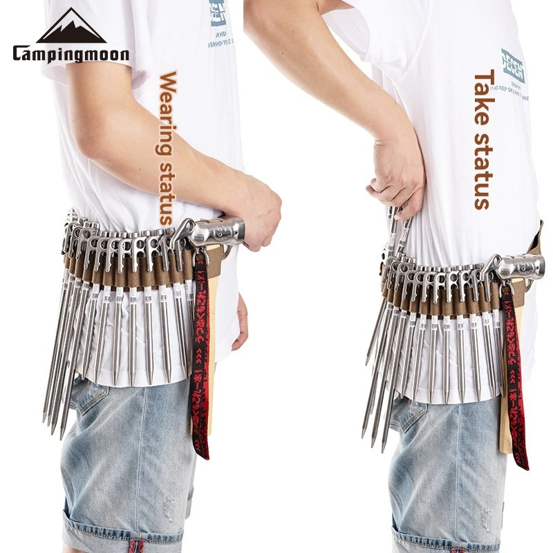

CAMPINGMOON Комплект и организация кемпингового снаряжения, фиксированная регулировка и хранение длины, молоток с гвоздями для палатки, хлопковый пояс