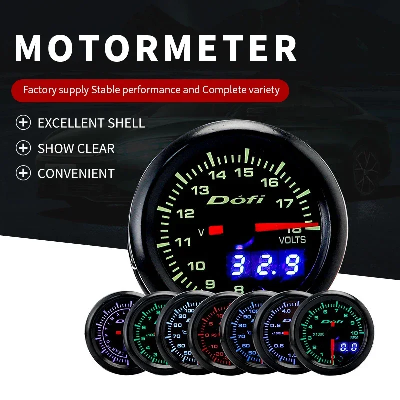 

Dofi 7 Colors 52mm LED Digital Voltmeter Oil Pressure Turbo Boost Oil Temp Water Temp Tachometer Air Fuel Ratio EGT Car Gauge