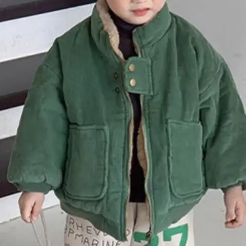 Korean 2024  winter stand up collar jacket baby fashion plush warm jacket cotton jacket  boys clothes  baby clothes