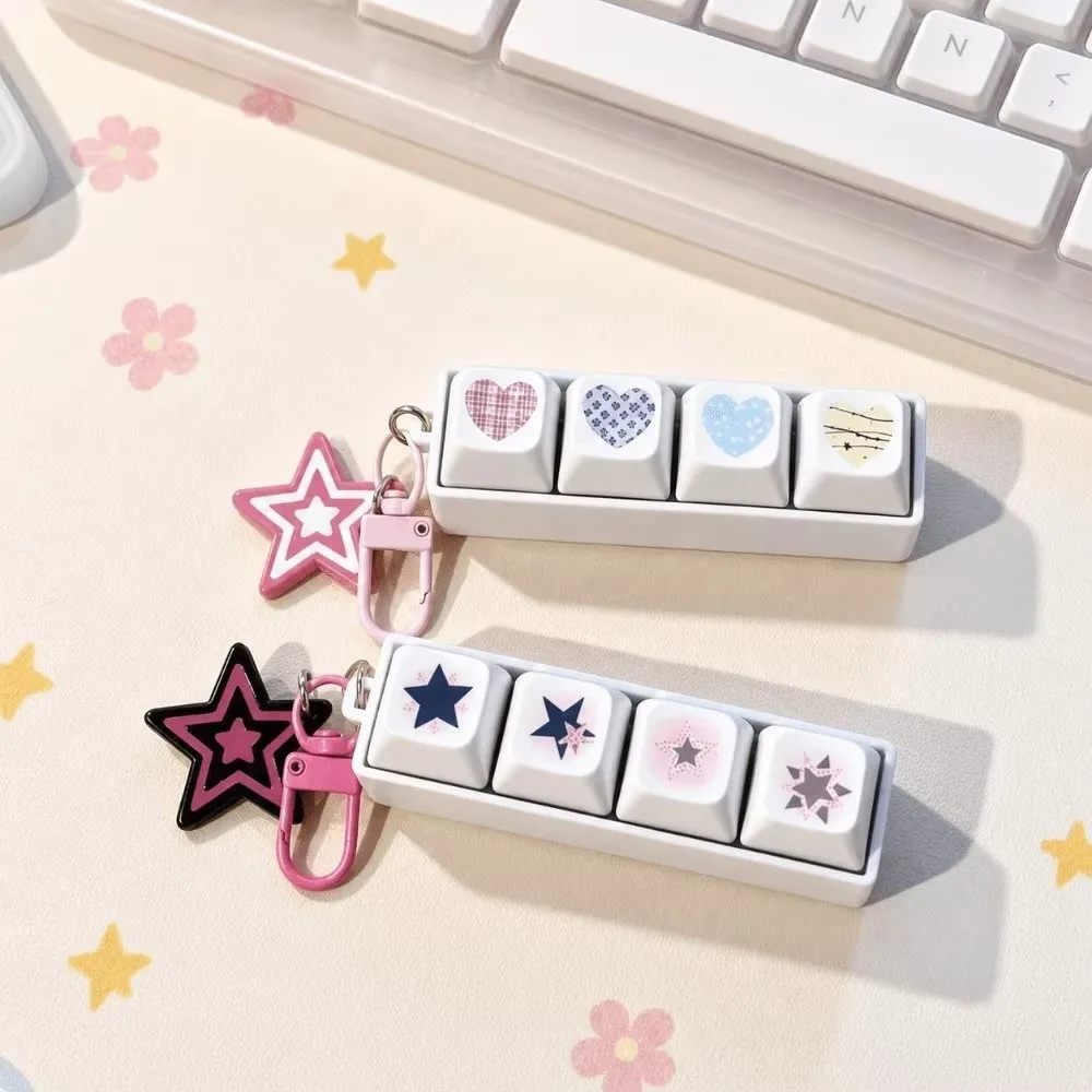 Heart Star Shape Clicker Keychain Macaroon Color Keycap Design Key Button Fidget 4 Keys 9 Keys Keyboard Keychain For Adult