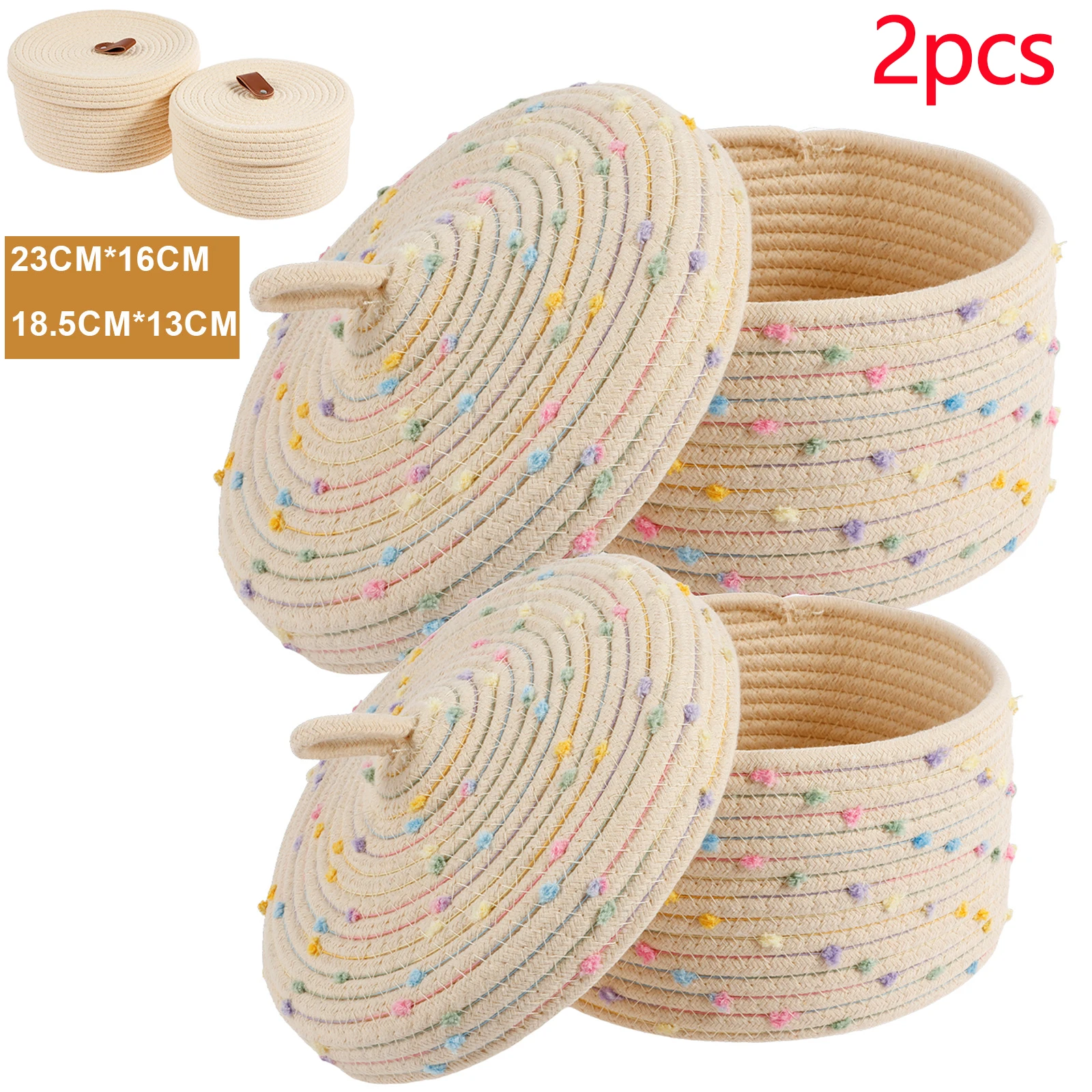 2 قطعة سلات تخزين حبل القطن المنسوجة سطح المكتب أشتات الاطفال اللعب المنظم صندوق سلة التخزين مع غطاء فرز المجوهرات وجبة خفيفة