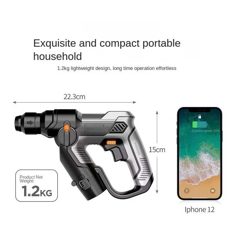 Cordless Rotary Hammer High Power Impact Drill Multi Function Small Concrete Hammer Drill Tool Light Electric Screwdriver