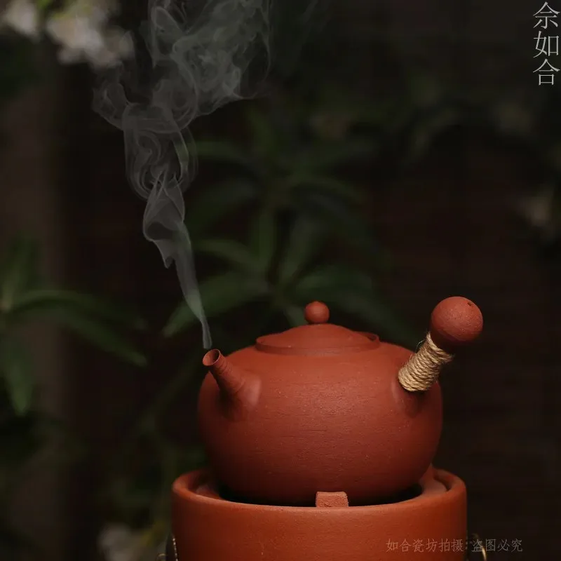 Red clay boiled water sand pot Chaoshan thin tire, left-handed outdoor fireplace side handle ceramic electric ceramic stove
