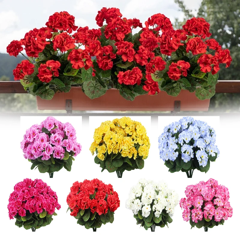 Artificial Violet Spring Grass Flowers Faux Plants with Begonia Geranium Silk Flowers for Home Living Room Decor