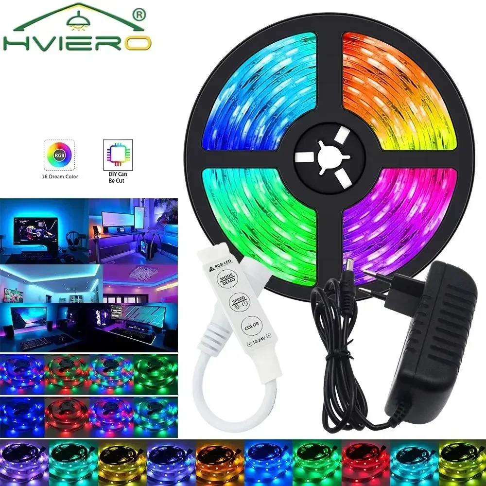 5M 10M 2835 RGB Strip LED Light Flexible Ribbon Backlight Decoration DC 12V Diode Tape 3key IR Controller Lamping Ambient Lights