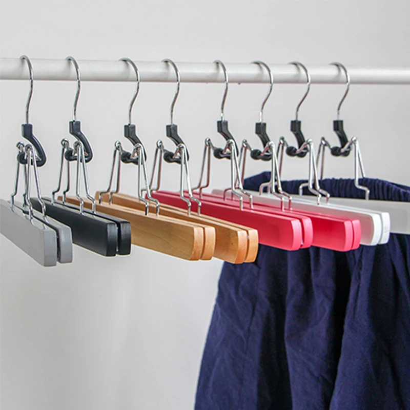 10PCS Pink Wooden Pants Hangers,Hair Extension Hanger with Non-Slip Sponge,Non Slip Skirt Racks for Clothes Shorts Jeans Slacks