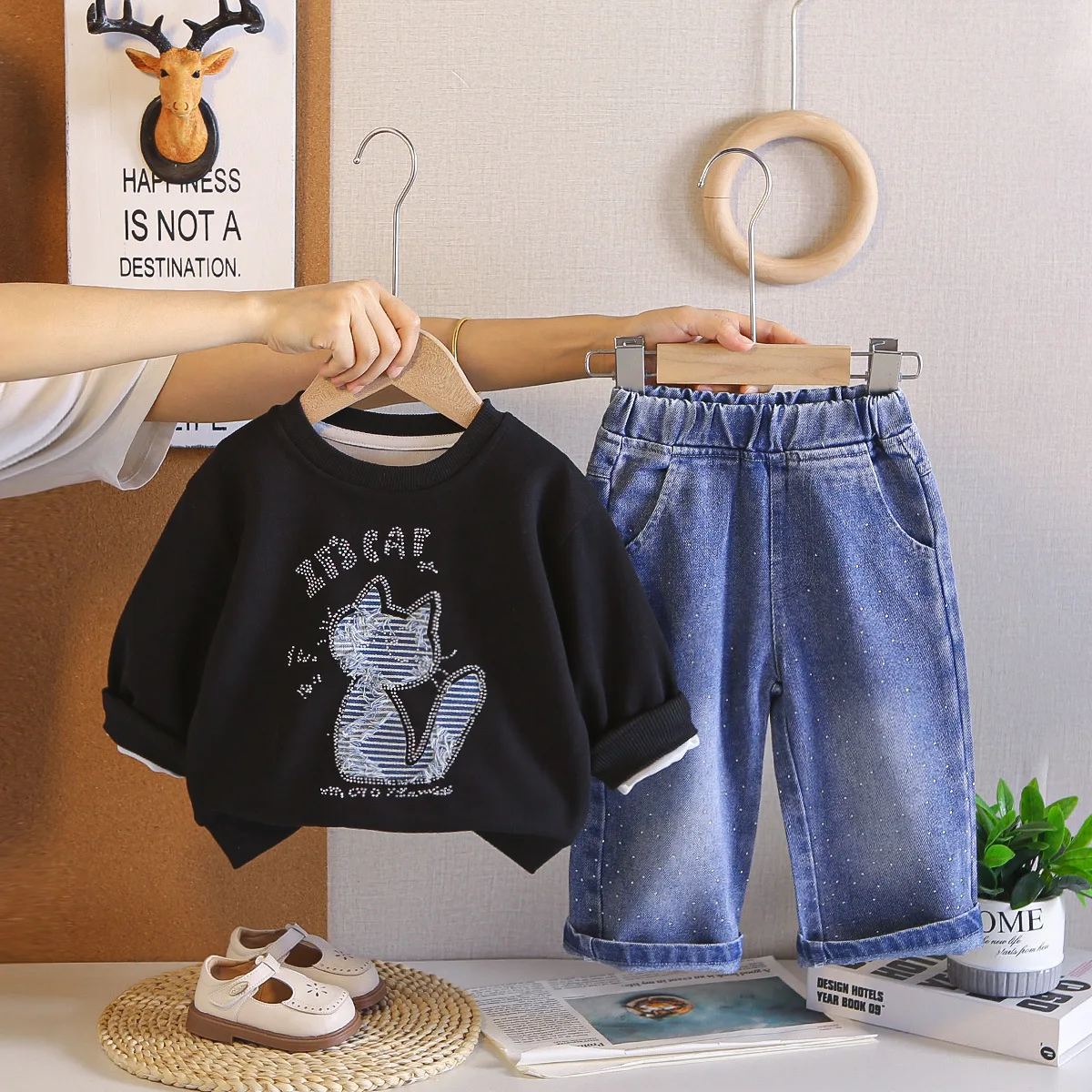 Kids Back To School Clothes 2026 Spring Autumn Baby Girls Outfit 0-5 Years Cute Cartoon Long Sleeve Tops and Pants Two Piece Set
