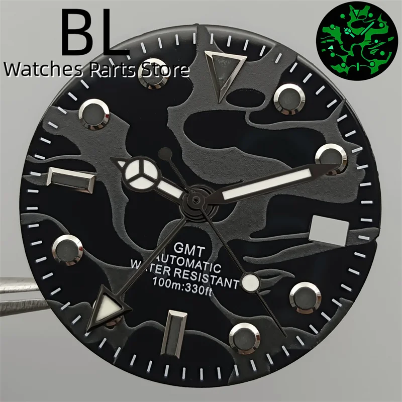 BLIGER 29mm Glow Watch Dial And Hand Set Black Blue Red Orange Super Green Luminous Fit NH34 NH35 Automatic Movement Date Window