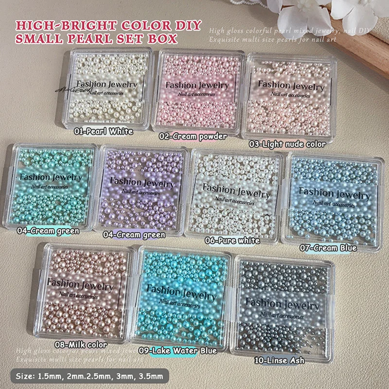 الملونة اللؤلؤ مسمار الزينة مختلط الحجم 3D متعدد الألوان جولة اللؤلؤ لامعة مانيكير مسمار الفن سحر مجموعة صناديق DIY بها بنفسك مسمار الفن