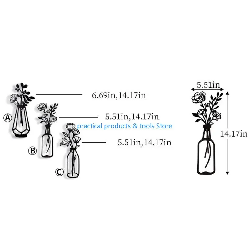 77JB 3 PCS Metal Flower Decor Decor Metal Wall Sulpture for Vaio Coalcony Black Metal Wall Decor