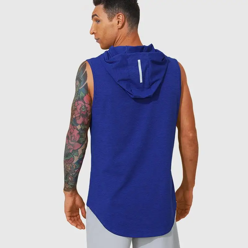 New Men's Sports Vest Summer Breathable Quick Drying Training Vest Sleeveless Hooded Running And Fitness Vest Customized Logo