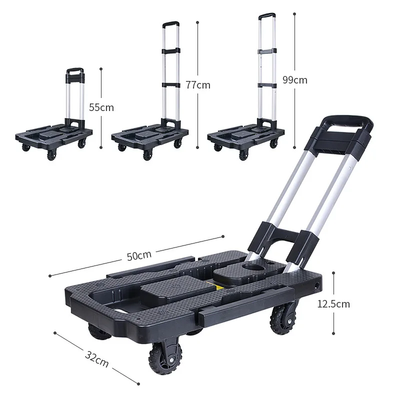 

Trolley Cart Aluminum Alloy Pull Cart Flat Folding Delivery Trolley Portable Universal Wheel Trailer Household