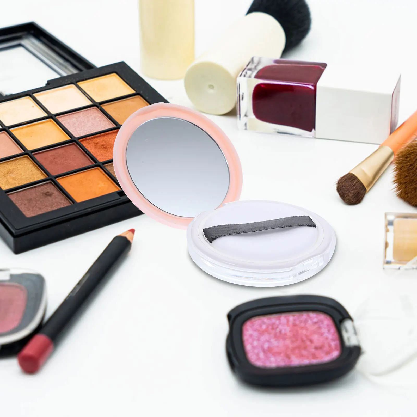 

2Pcs Loose Powder Case Pink Empty Powder Box with Puff Reusable Travel Makeup Container Lightweight Portable Compact