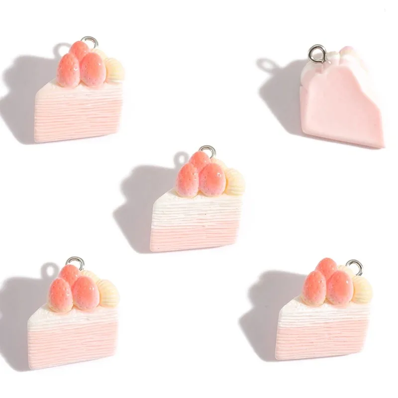 10Pcs Strawberry Cake Resin Cartoon Charms DIY Keychain Necklace Earrings Decorative Pendants Jewelry Making Accessories