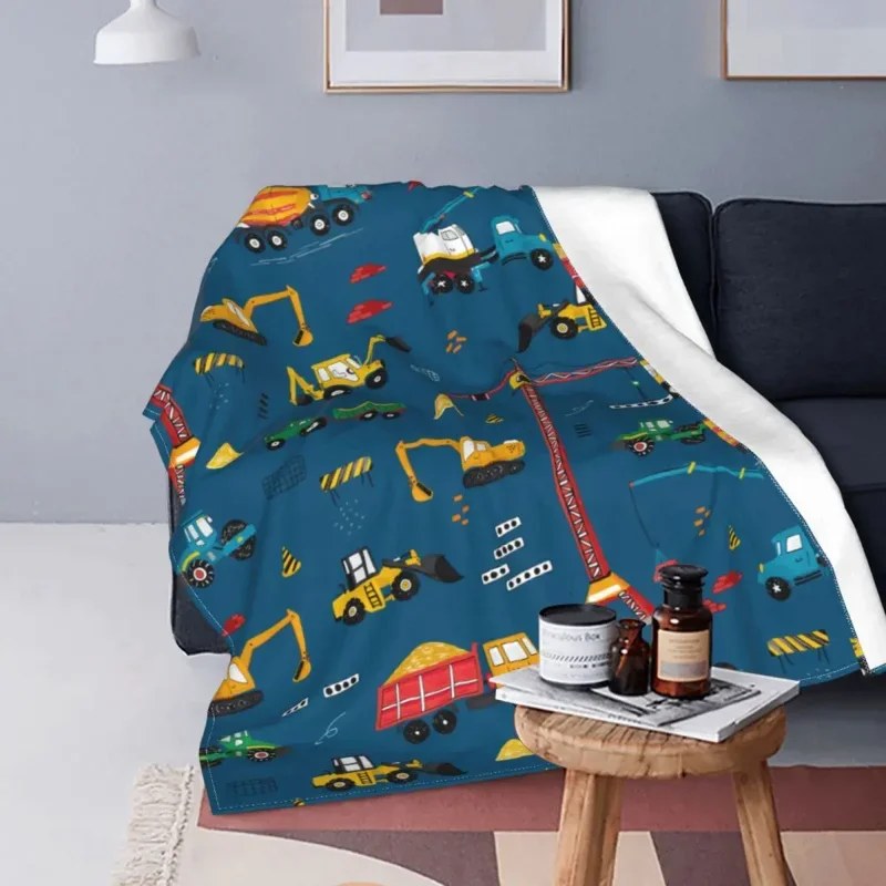 

Construction Cartoon Truck Excavator Fleece Autumn/Winter Child Anime Plaid Warm Throw Blanket Bedding Car Bedspread