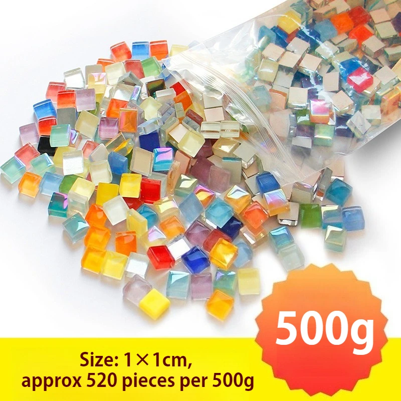 500g Crystal Glass Mosaic Tiles DIY Handmade Craft Kit Mixed Color Glass Pieces Parent-Child Kids Art Making Materials