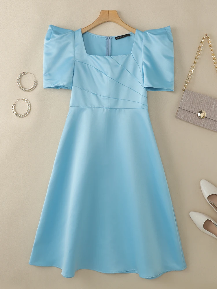 2025 ZANZEA Elegantแขนสั้นชุดทํางานผู้หญิงซาตินผ้าไหมชุดปาร์ตี้ฤดูร้อนสไตล์A-Line Midi Sundress Vestidos