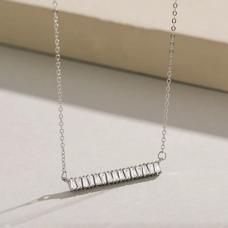 جديد الموضة العصرية المرأة الفضة والمجوهرات S925 تمهيد الزركون ربط سلسلة قلادة #3