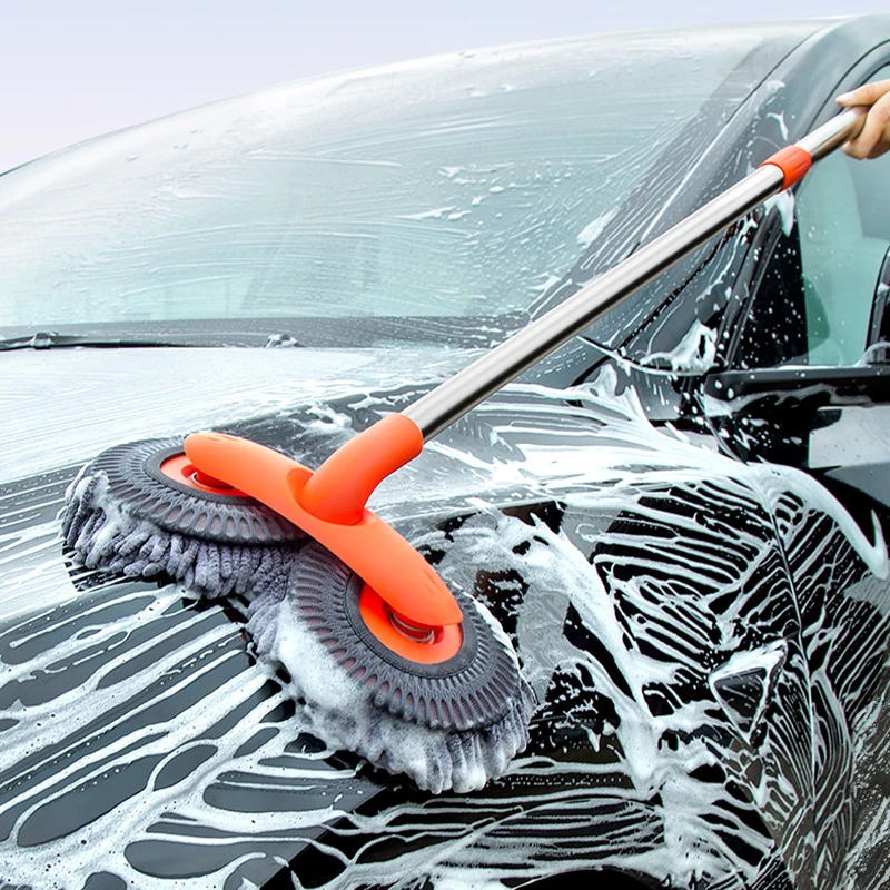 Rotating Three-Section Telescopic Car Wash Mop.Double Head Mop for Car Roof/Window Cleaning Spare mop head 1pcs mop mop handle