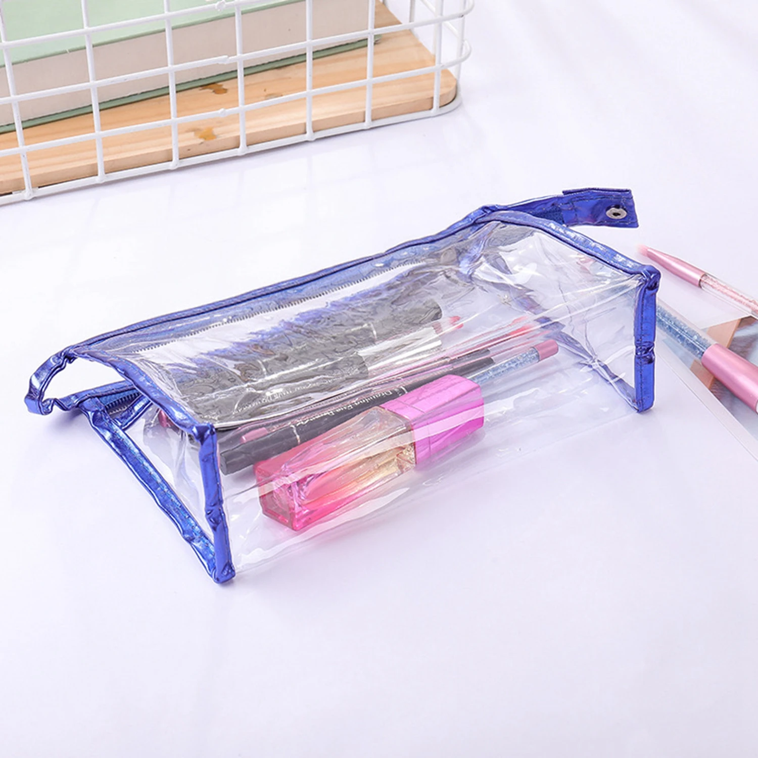 1PC Transparent Handheld Makeup Bag Fashionable Women\'s Storage Bag Travel Toilet Bag Official Bun