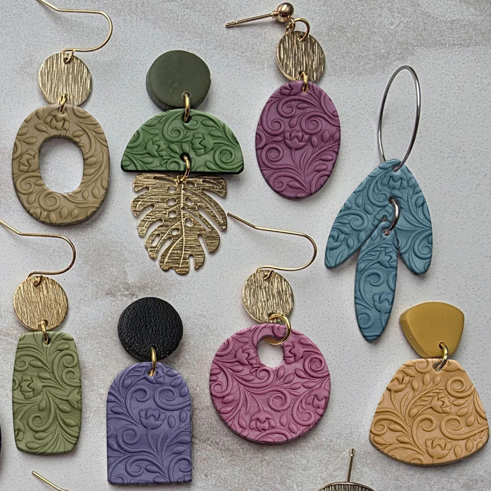 Polymer-Ton-Texturwalze mit Blumenmustern, Kunststoff-Bastelwerkzeug für DIY-Schmuckherstellung, Ohrring-Designs und Kunsthandwerksprojekte