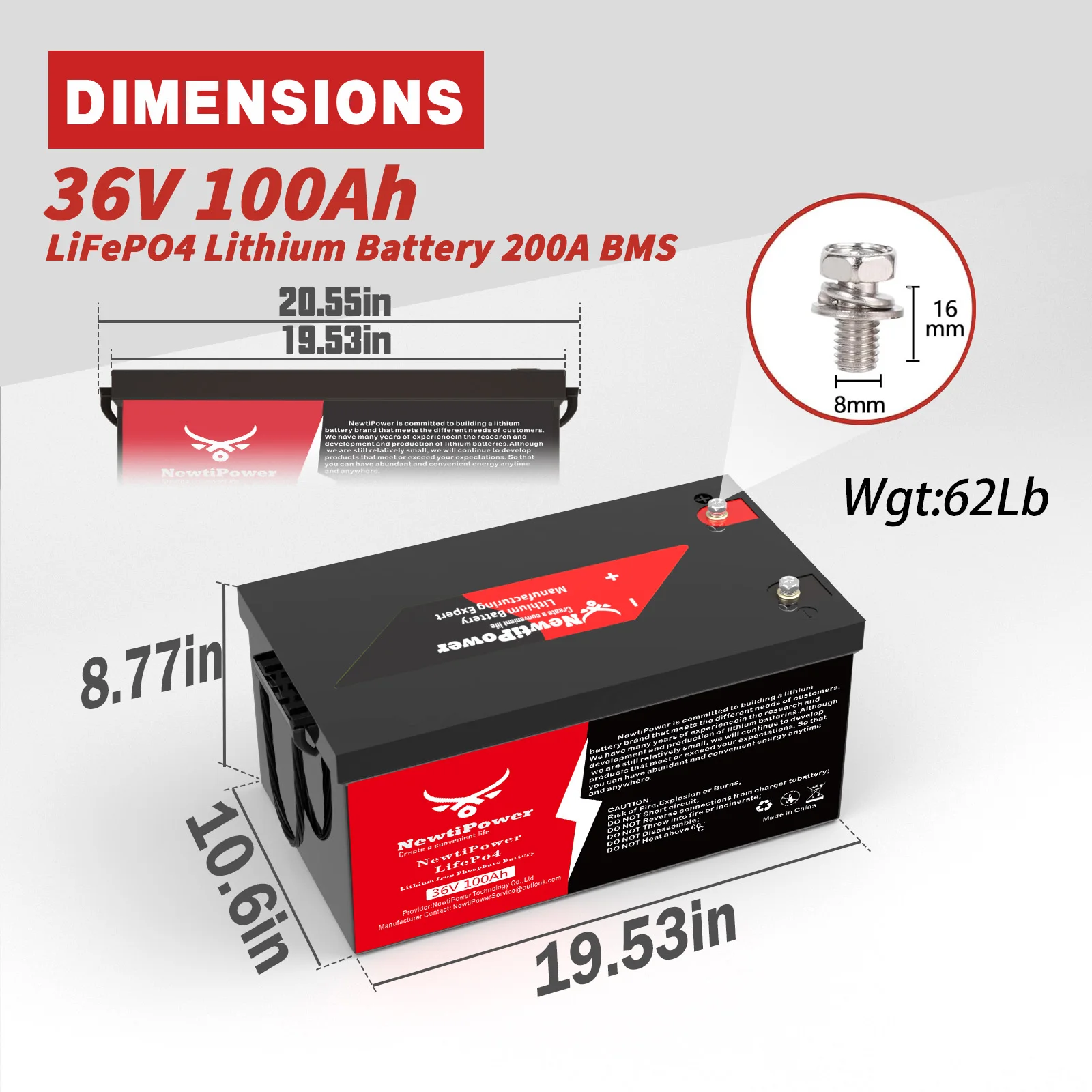 36V 100Ah LiFePO4 Lithium Battery 200A BMS,NewtiPower 10000+ Deep Cycle Lithium Iron Phosphate Battery Great for Golf Cart, RV, Marine and Off Grid Applications Paoweric