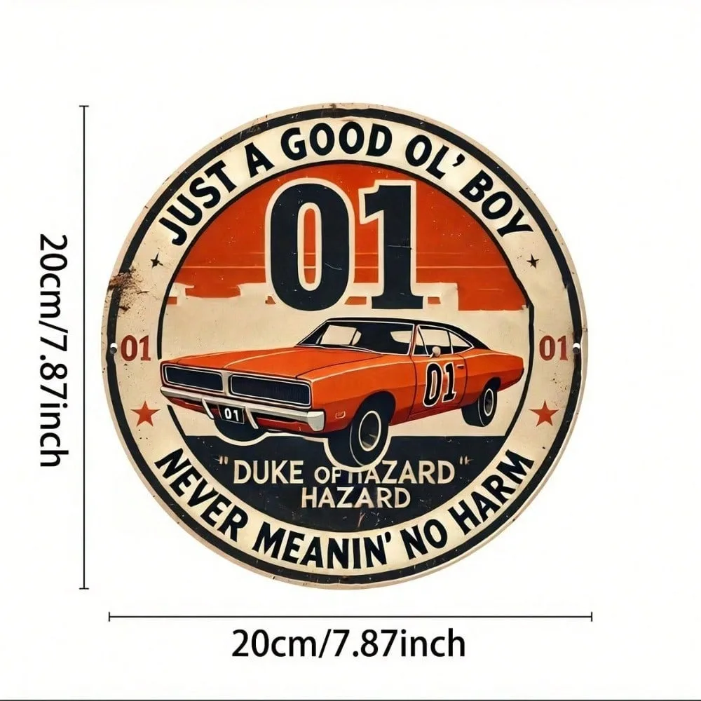 لافتة حديدية مستديرة مقاس 8 × 8 من Hazzard - لوحة فنية جدارية معدنية ريفية منقوشة بالرقائق المعدنية، مقاومة للعوامل الجوية وسهلة التعليق للمنزل/البار/المقهى، GIF فريد من نوعه #4