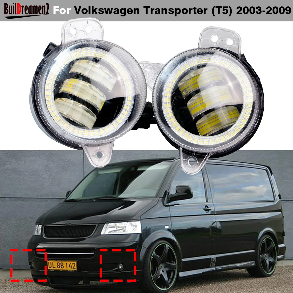 2 X Car Right + Left No Error LED Fog Light 9006 Angel Eye DRL Daytime Running Lamp For VW Volkswagen Transporter T5 2003-2009