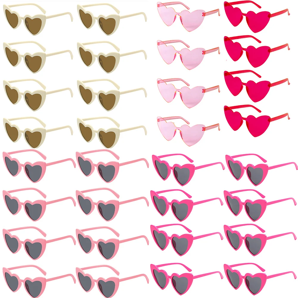 8 Pairs Hearted Shaped Pink Red Sunglasses Vintage Cat Eye Photo Glasses for Wedding Bridal shower Decoration Bachelorette Decor