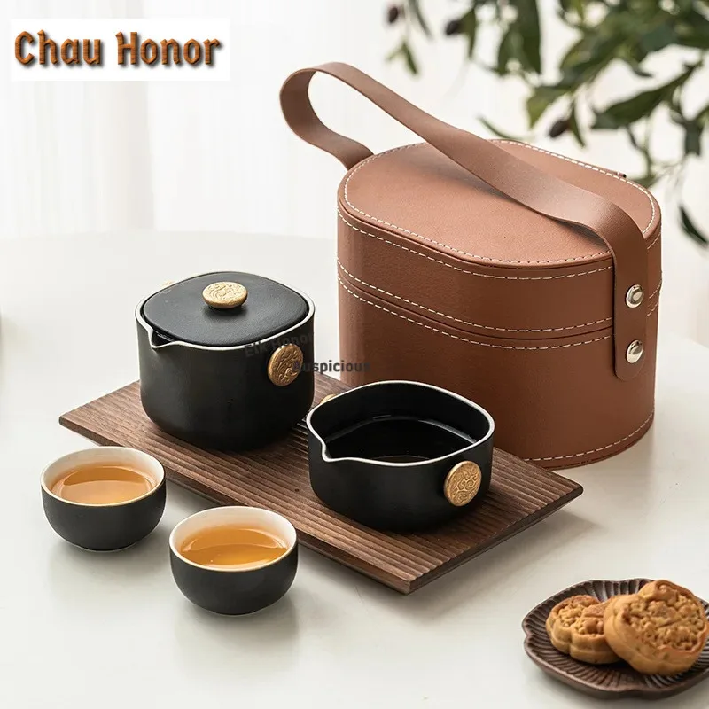 

Высококачественный квадратный Круглый Чайный набор, эстетичный 1 чайник, 2 чашки, бытовая чайница, дорожный чайный набор, кемпинг, сумочка, посуда, ремесло