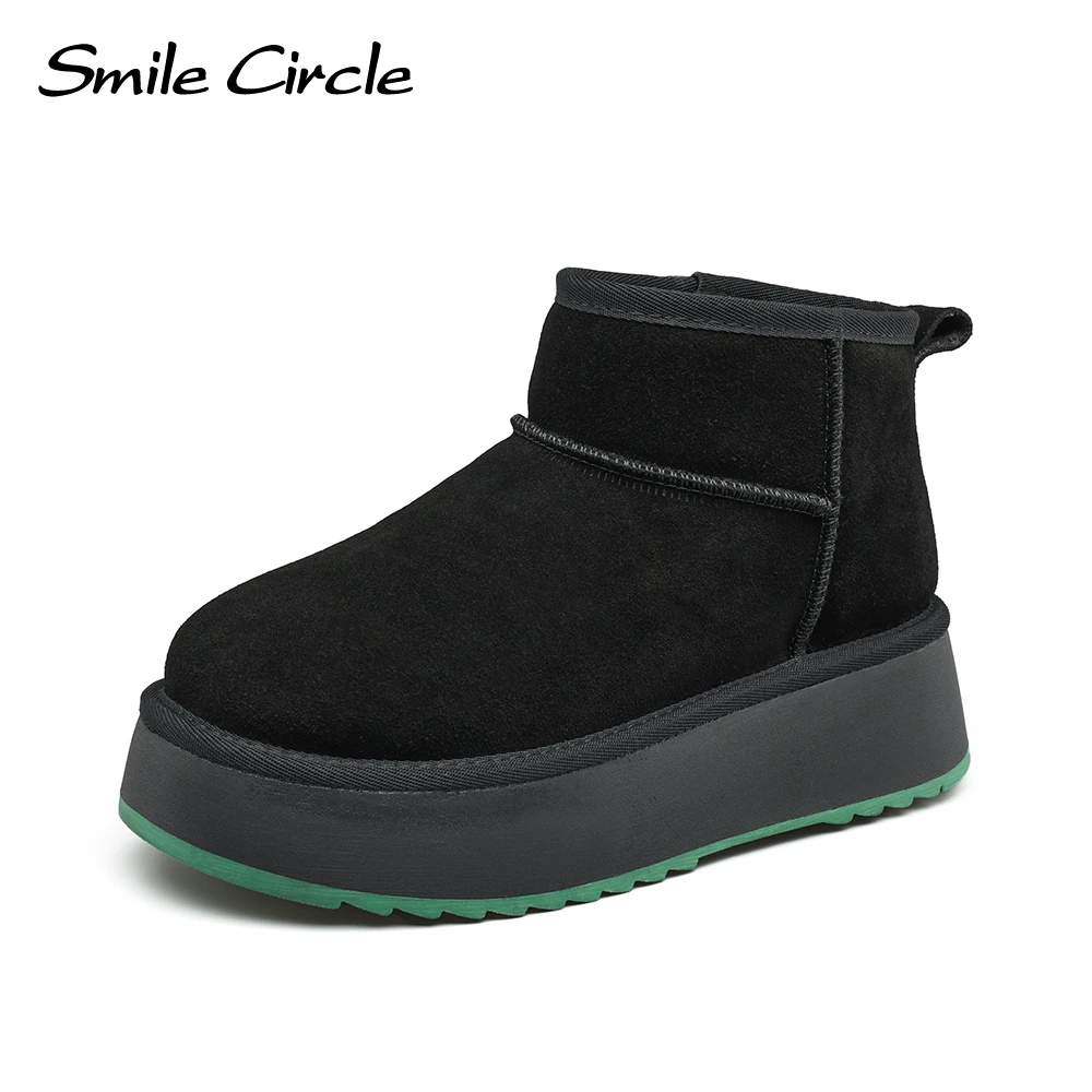 Smile Circle Snow Boots Women Round Toe Slip-on Thick Sole Boots Warm Platform Casual Shoes