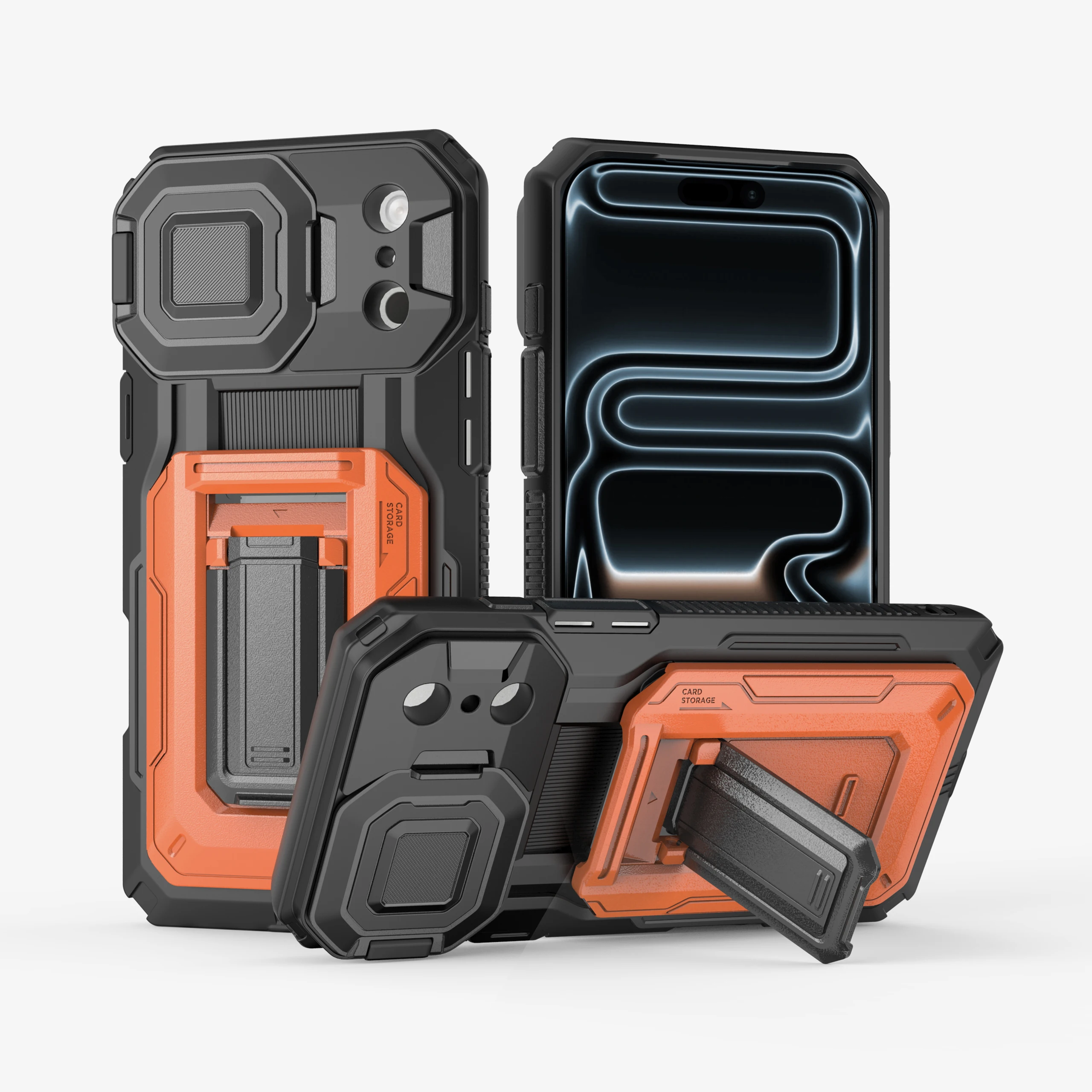 Shockproof Bracket Armor Card Slot Wallet Case For iPhone 17 16 15 14 13 Pro Max Plus Camera Lens 360 Degreed Protection Cover view 3