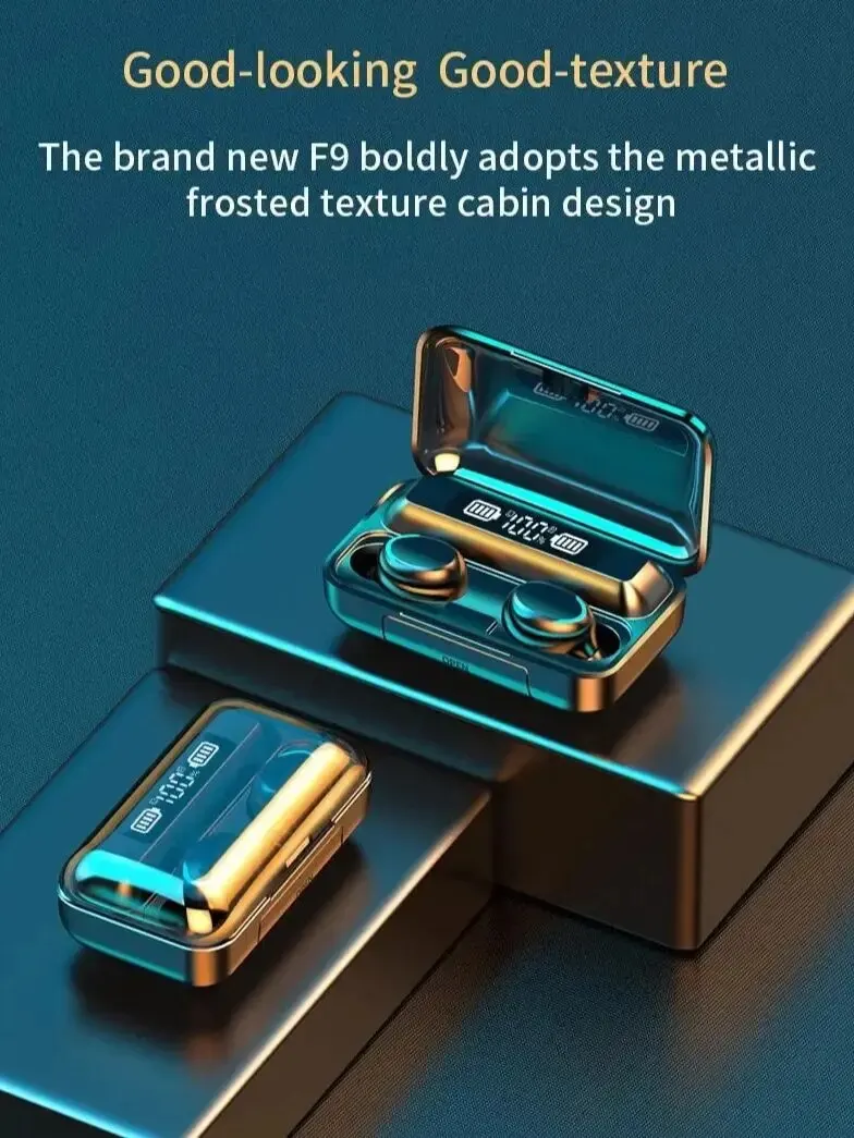 F9 Wireless Bluetooth Headphones Tws Waterproof Earbuds Earphones Digital Display Heaset Large Capacity Charging Case